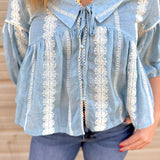 Embroidered Collar Button Down Blouse | Cloud + Ivory