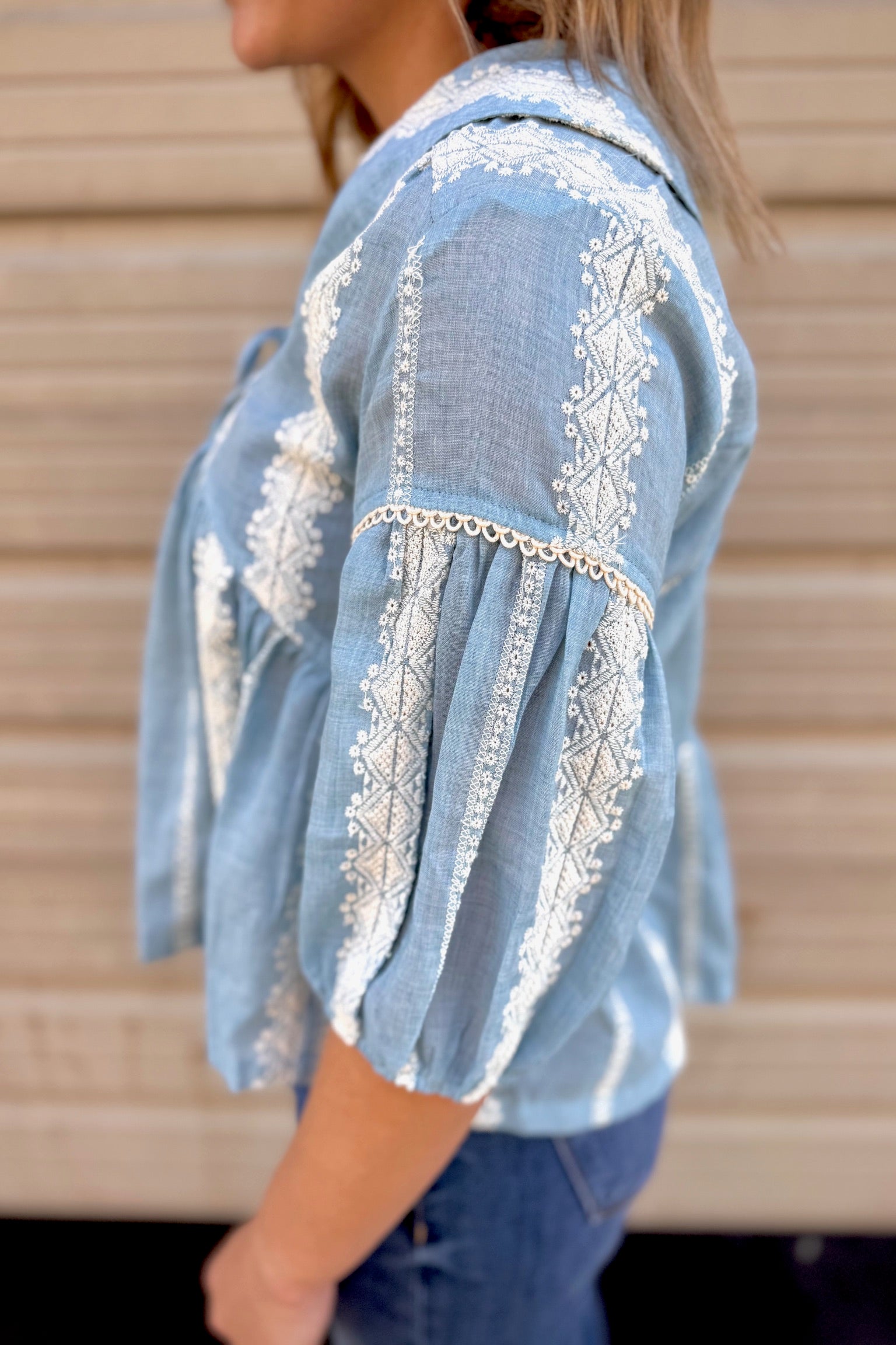 Embroidered Collar Button Down Blouse | Cloud + Ivory