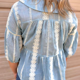 Embroidered Collar Button Down Blouse | Cloud + Ivory