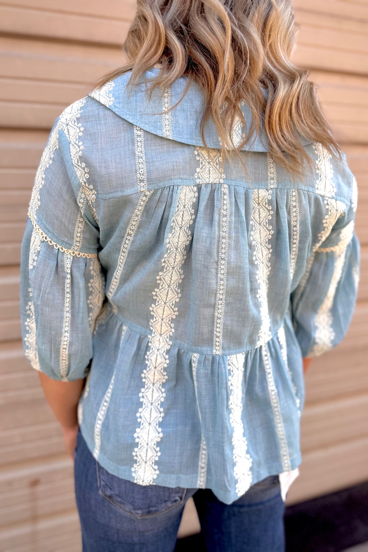 Embroidered Collar Button Down Blouse | Cloud + Ivory