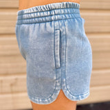 Acid Washed Dolphin Shorts | Blue Grey