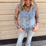 RISEN V-Neck Button Down Denim Vest