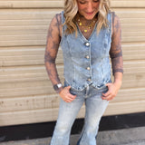 RISEN V-Neck Button Down Denim Vest