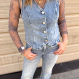 RISEN V-Neck Button Down Denim Vest