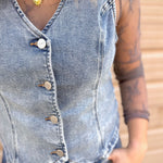 RISEN V-Neck Button Down Denim Vest