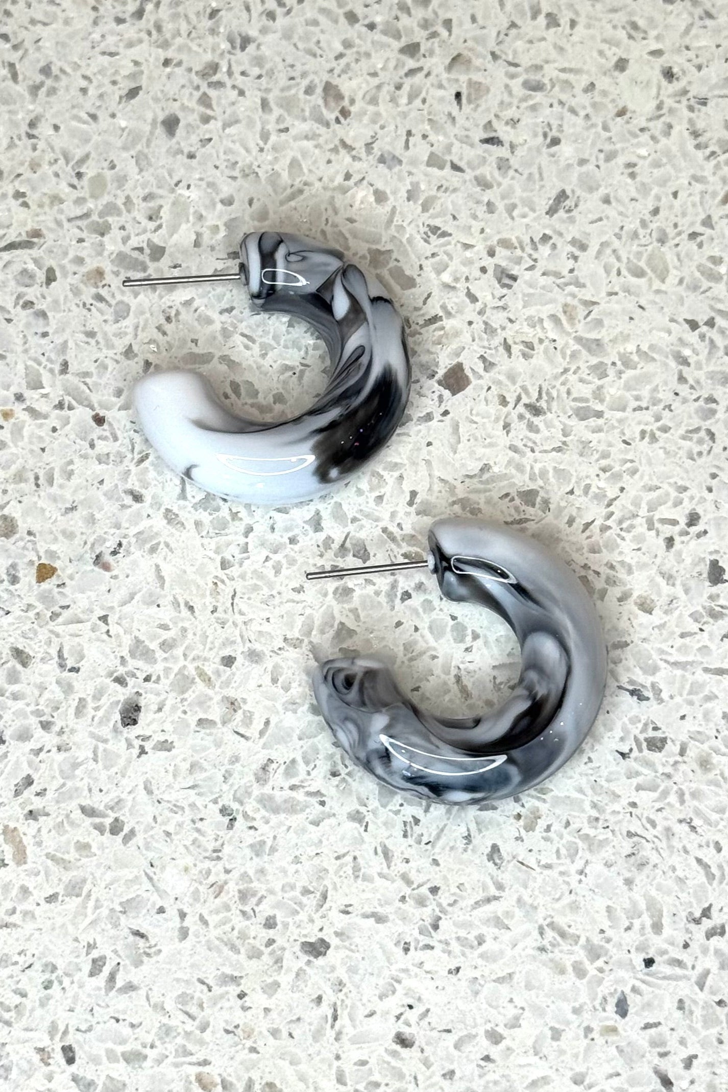 Bright Acrylic Hoop Earrings | White Marble