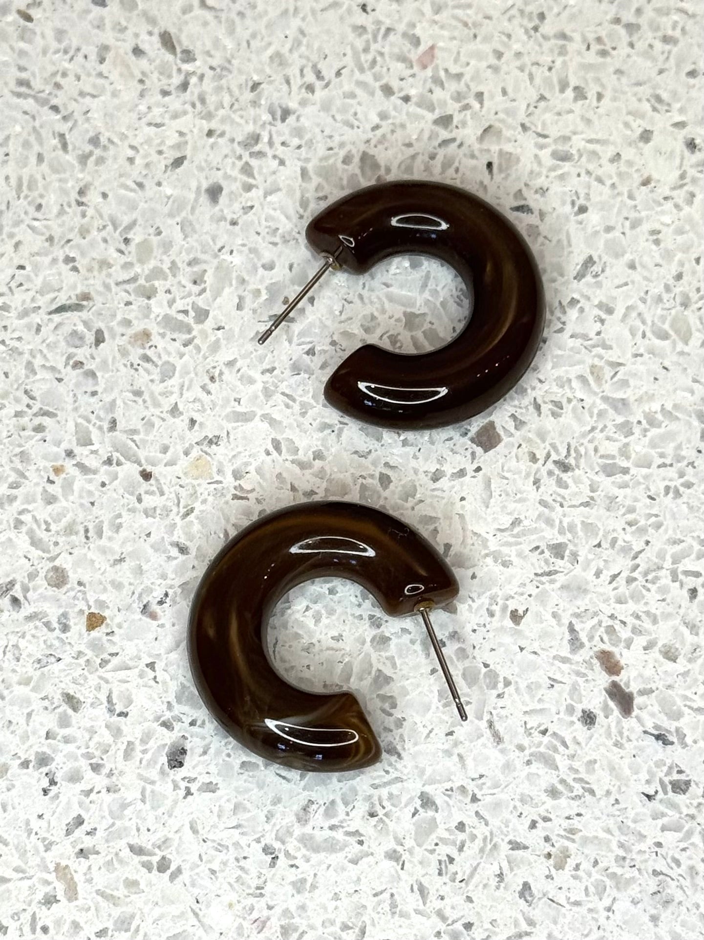 Bright Acrylic Hoop Earrings | Brown Marble