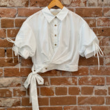 Puff Sleeve Wrap Blouse with Tie Waist