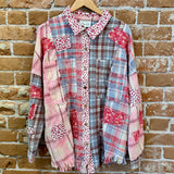 Washed Leopard Floral Patch Button Down Top