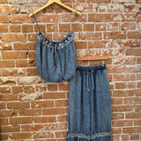 Washed Ruffle Hem Bottoms with Bow Detail