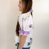 Contrast Ruffled Floral Puff Sleeve Top