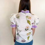 Contrast Ruffled Floral Puff Sleeve Top