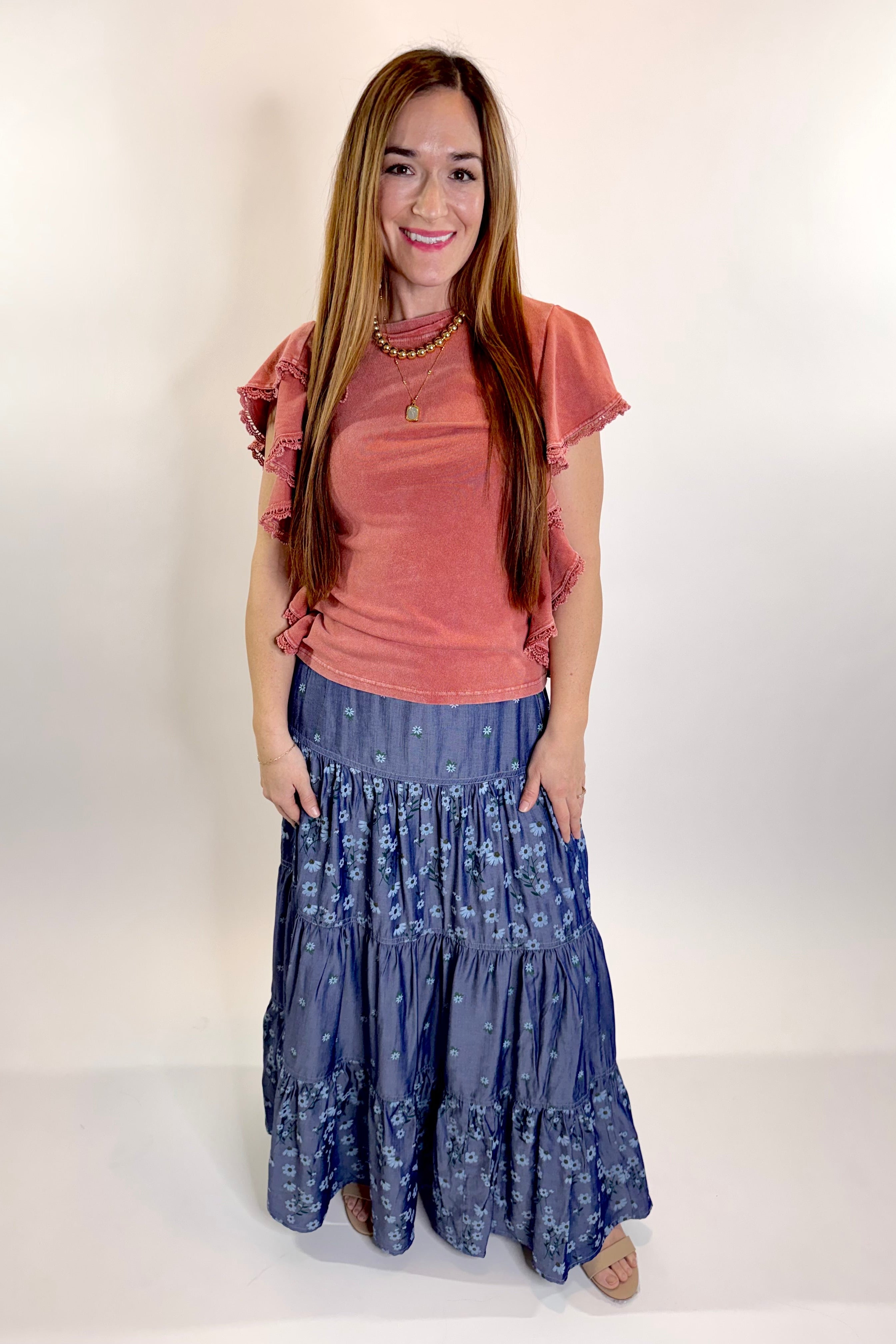 Sunset Rosé Flutter Sleeve Mineral Top