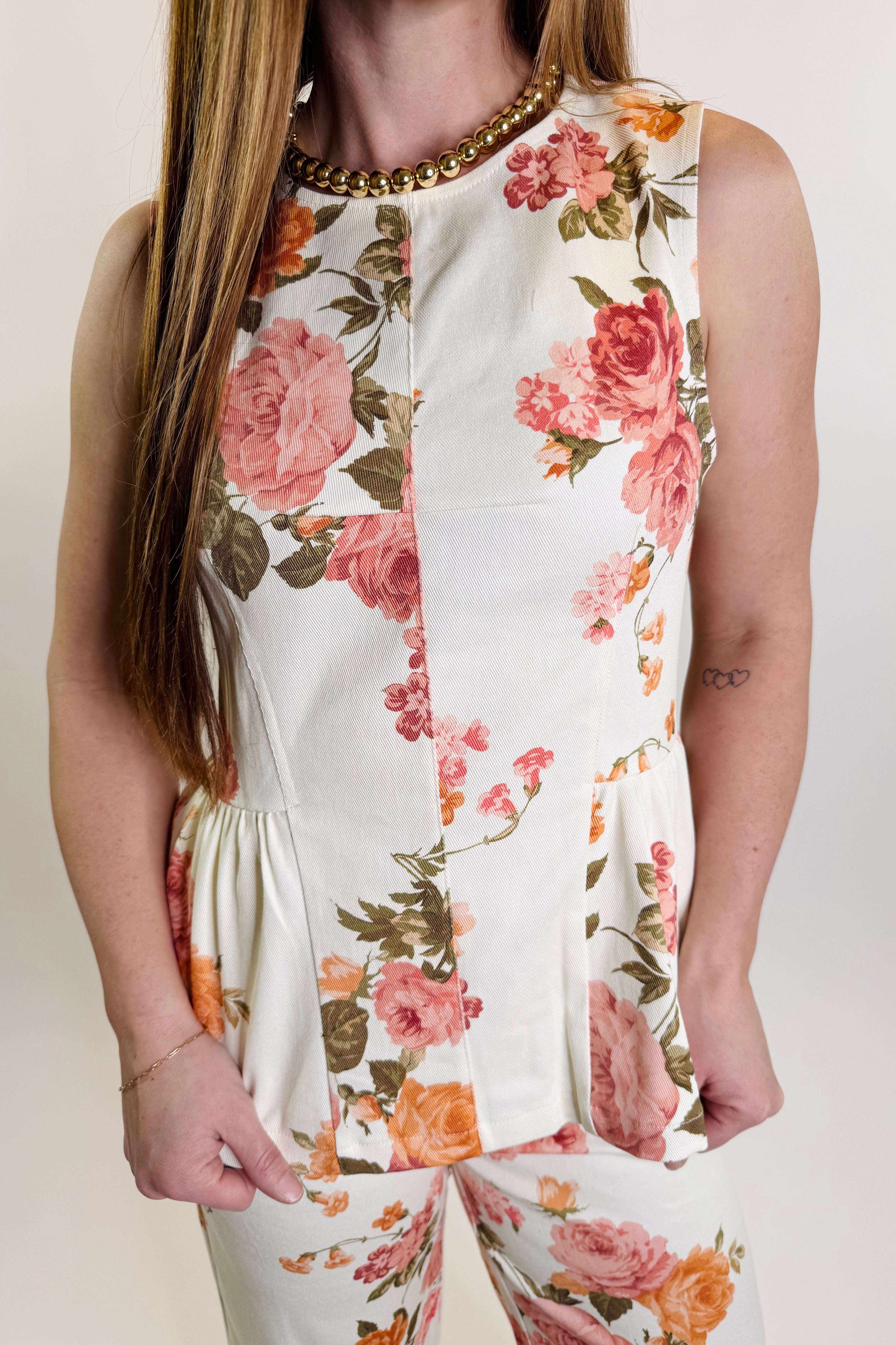 Rosé Garden Denim Vest Top