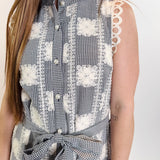 Gingham Embroidered Sleeveless Mini Dress
