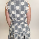 Gingham Embroidered Sleeveless Mini Dress
