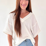 Soft Two Tone Casual Comfy Ribbed Knit Top