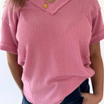 Soft Two Tone Casual Comfy Ribbed Knit Top