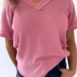 Soft Two Tone Casual Comfy Ribbed Knit Top