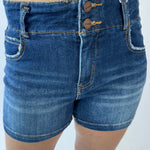 RISEN High Rise Detailed Seam Shorts | Dark Wash