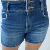 RISEN High Rise Detailed Seam Shorts | Dark Wash