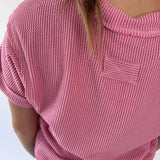 Soft Two Tone Casual Comfy Ribbed Knit Top