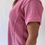 Soft Two Tone Casual Comfy Ribbed Knit Top