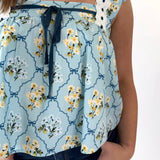 Floral Lace Trim Ruffled Top