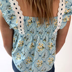 Floral Lace Trim Ruffled Top
