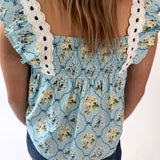 Floral Lace Trim Ruffled Top