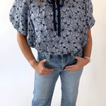 Floral Print Balloon Front Tie Top