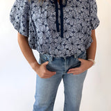 Floral Print Balloon Front Tie Top