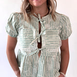 Floral Striped Front Tie + Lace Trim Top