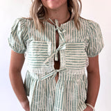 Floral Striped Front Tie + Lace Trim Top