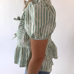 Floral Striped Front Tie + Lace Trim Top