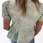 Floral Striped Front Tie + Lace Trim Top