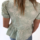 Floral Striped Front Tie + Lace Trim Top