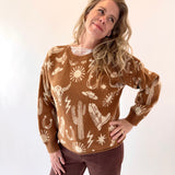 Western Graphic Knit Sweater Top