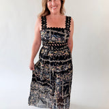 Floral Ric Rac Trim Tiered Maxi Dress