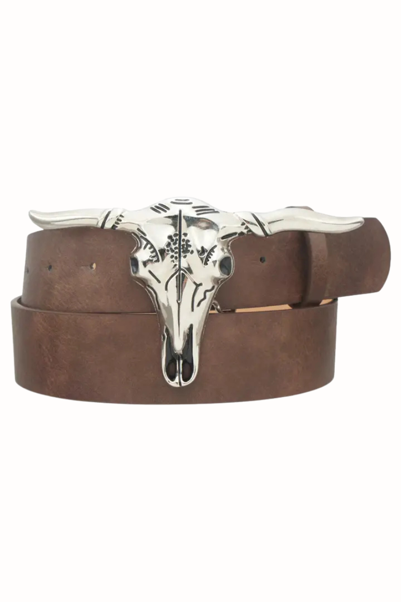 Luna Longhorn 3D Buckle Belt | Dark Brown