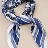 Stripe Floral Silky Square Bandana Scarf