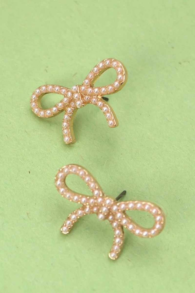 Pearl + Bow Stud Earrings | Gold