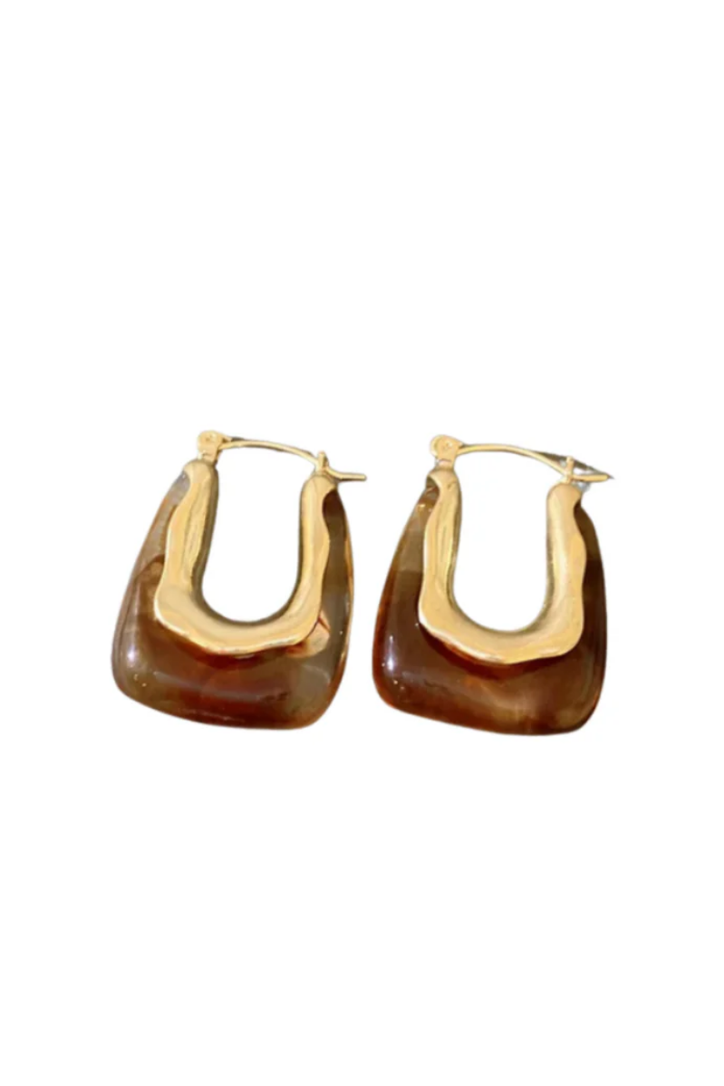 Resin Square Hoop Earrings | Brown