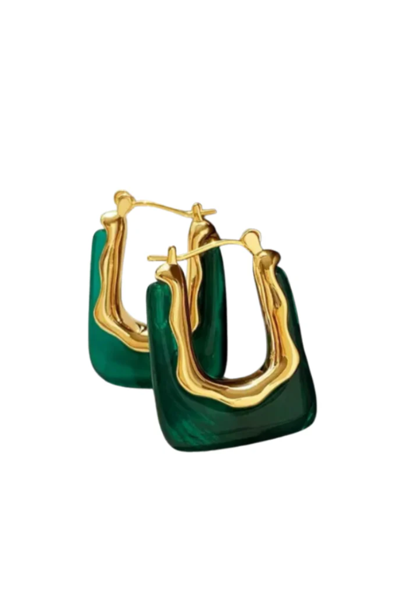 Resin Square Hoop Earrings | Emerald