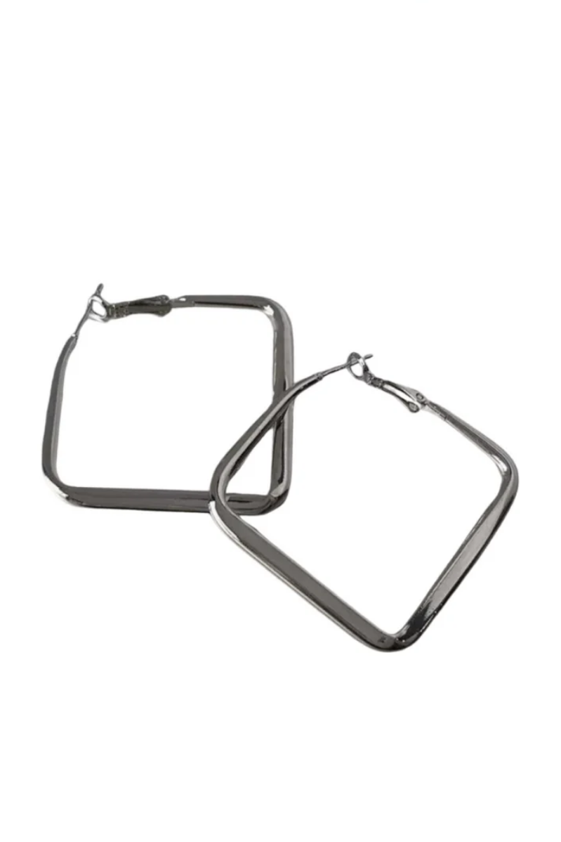 Thick Square Hoop Earrings | Silver