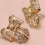 Rhinestone Bow Earrings | Gold