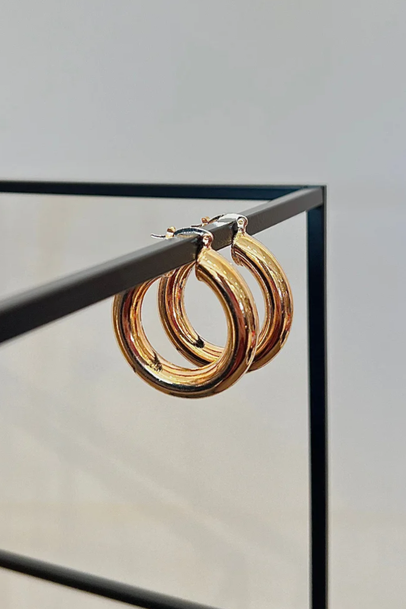 Thick Hoop Huggie Earrings | Gold