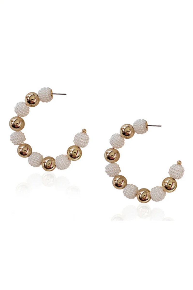 Pearl and Chain Hoop Earrings | Gold