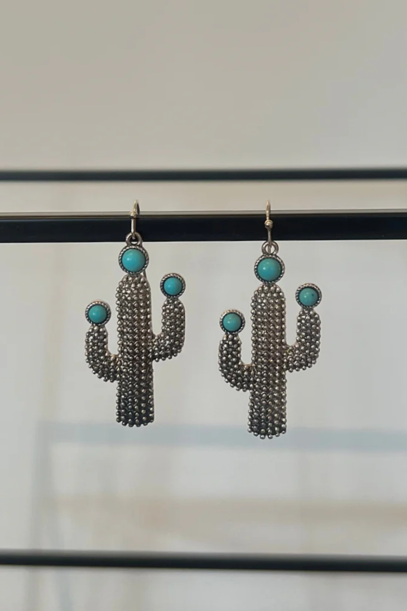 Cactus + Turquoise Flower Earrings | Silver