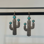Cactus + Turquoise Flower Earrings | Silver